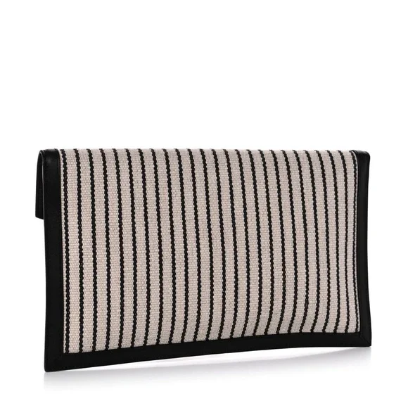 Yves Saint Laurent Uptown Canvas Striped Clutch Cream Black YSL Gold Hardware - Picture 2 of 14